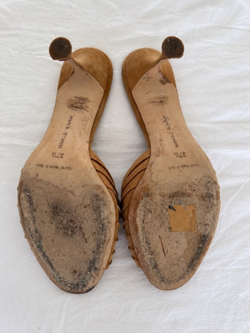 Manolo Blahnik Beige Suede Pleated Mule Heels Vintage Size 37.5 - Picture 4 of 9